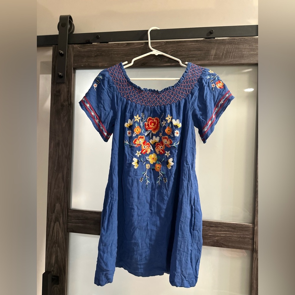 Miss Me Blue Dress with Floral Embroidery